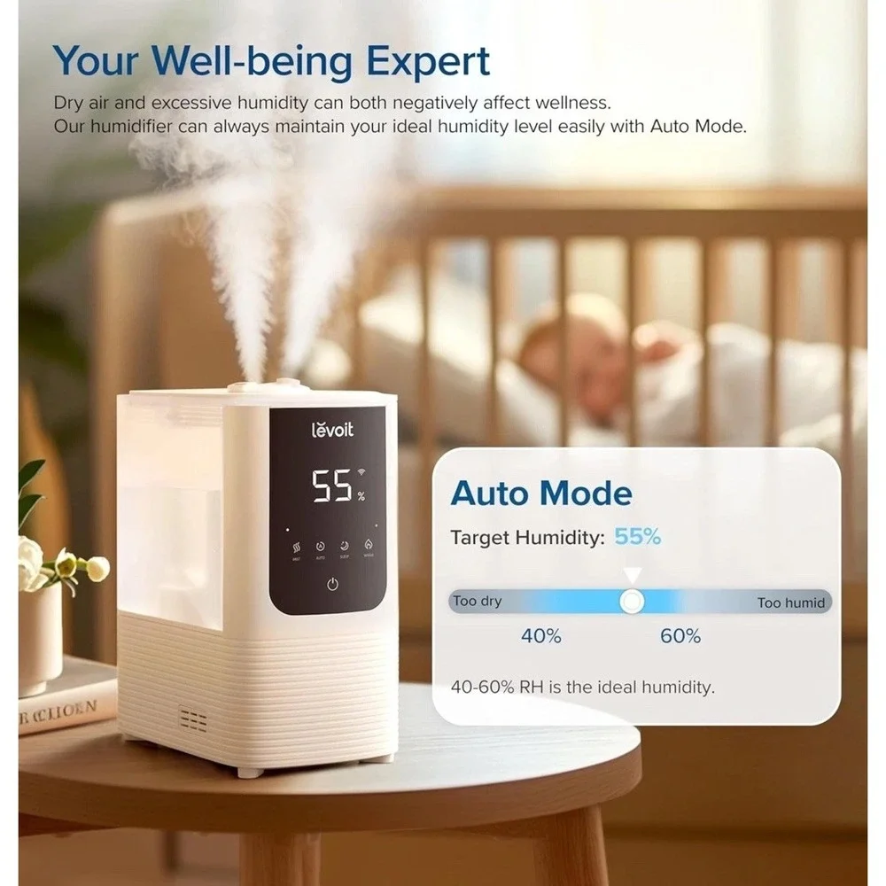 LEVOIT Smart Humidifier for Home Warm/Cool Mist Air Oasis Mist4.5L NIB